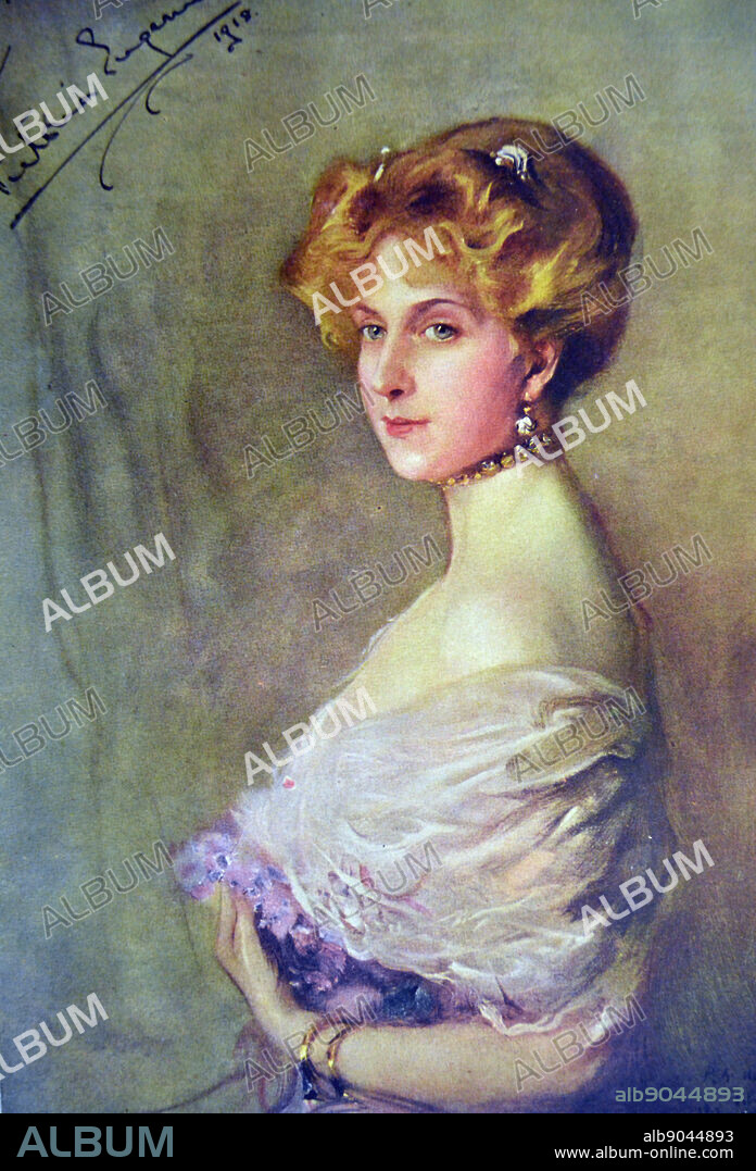 Victoria Eugenie of Battenberg (Victoria Eugenie Julia Ena;24 October 1887 15 April 1969) was Queen of Spain as the wife of King Alfonso XIII. She was a granddaughter of Queen Victoria of the United Kingdom;and the first cousin of King George V of the United Kingdom, Queen Maud of Norway, Empress Alexandra Feodorovna of Russia, Queen Marie of Romania, Emperor Wilhelm II of Germany, Queen Louise of Sweden, and Queen Sophia of Greece. Juan Carlos I of Spain is her grandson.