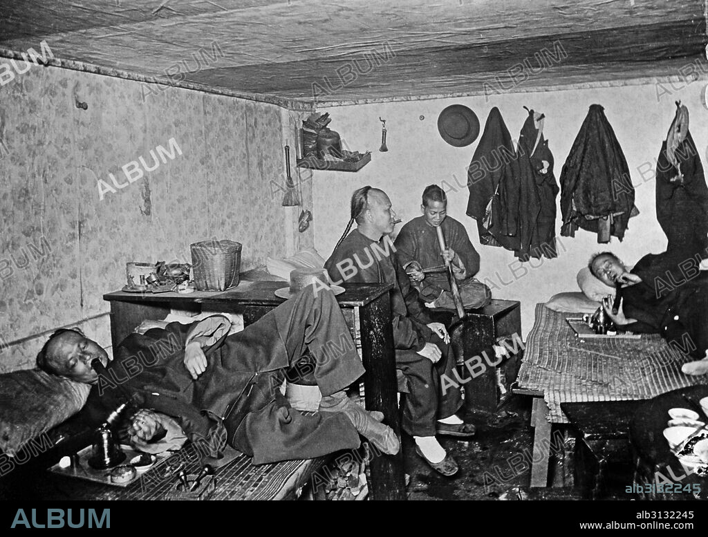 San Francisco, California:  c. 1890 Chinese Americans in an opium den].