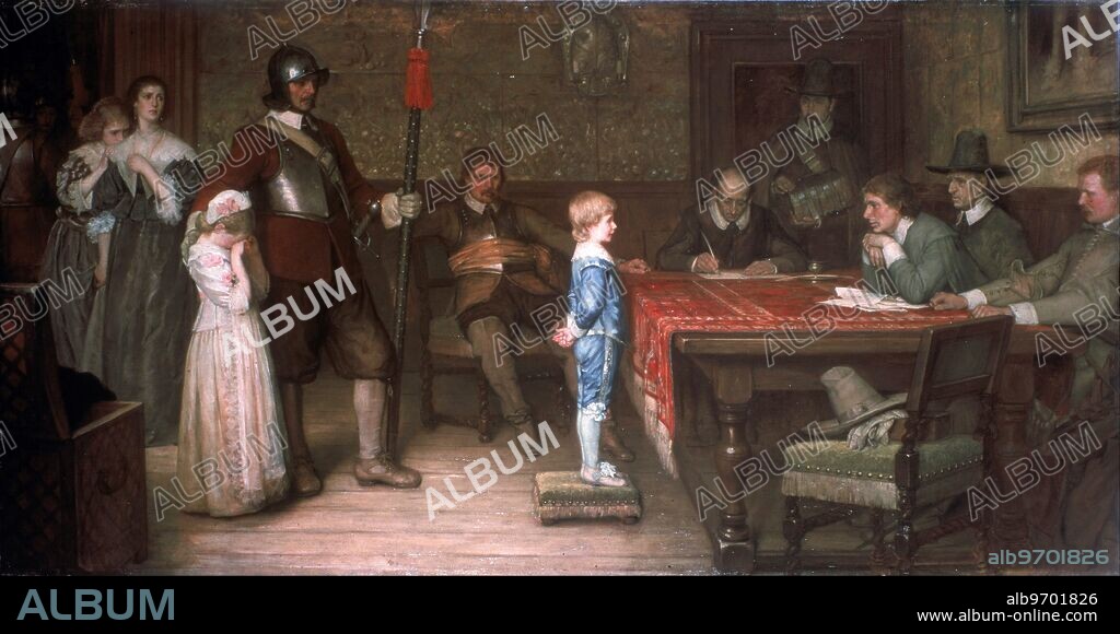 'And When Did You Last See Your Father?'. painting 1878 by William Frederick Yeames. Fictional event from the English Civil War (1640) showing a Royalist house under occupation by Parliamentarians. A boy is interrogated as to the whereabouts of his supposedly Royalist father.