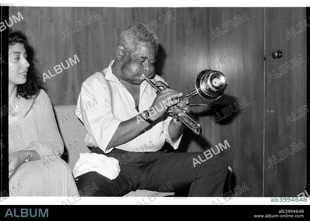 Dizzy Gillespie, American jazz trumpeter, bandleader, composer and singer, Royal Festival Hall, London, July 1985. Gillespie is regarded as one of the greatest jazz trumpeters of all time.