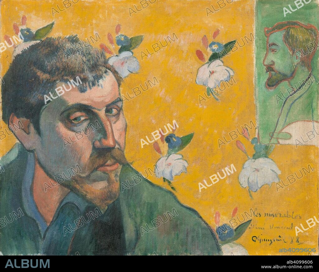 EUGÈNE HENRI PAUL GAUGUIN y EMILE BERNARD. Self-Portrait with Portrait of Émile Bernard (Les misérables). Date: 1888, Pont-Aven. Dimensions: 44.5 cm x 50.3 cm, 74.0 cm x 63.1 cm.