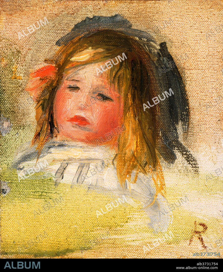 AUGUSTE RENOIR. Child with Blond Hair. Dated: 1895/1900. Dimensions: overall (including taped edges): 9.5 x 8.4 cm (3 3/4 x 3 5/16 in.)  framed: 19.4 x 17.8 x 2.9 cm (7 5/8 x 7 x 1 1/8 in.). Medium: oil on canvas.