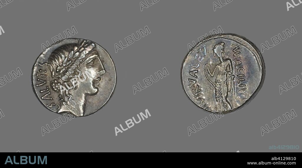 ANCIENT ROMAN. Denarius (Coin) Depicting the Goddess Salus. Roman. Date: 49 BC. Dimensions: Diam. 1.8 cm; 3.98 g. Silver. Origin: Roman Empire.