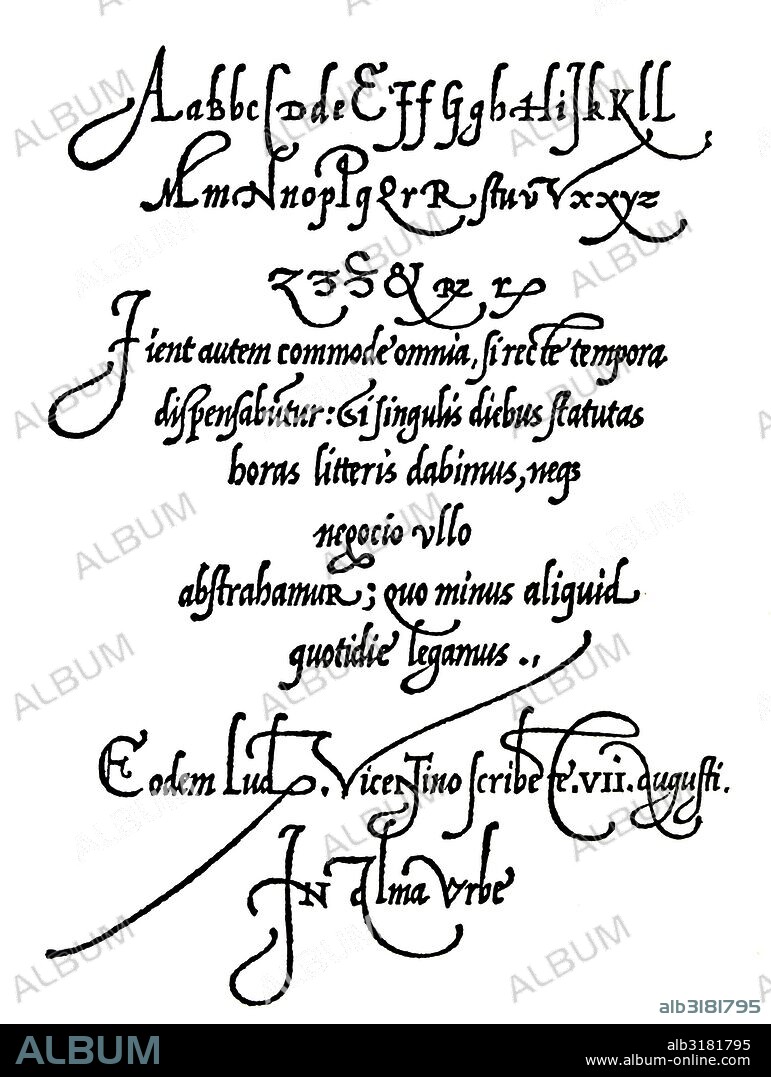 Page from Arrighi's Operina writing manual of 1539 showing handwriting styles of 16th century, early renaissance.