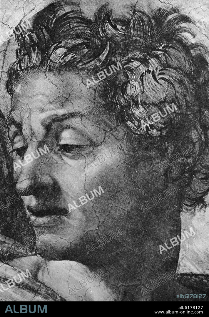 MICHELANGELO. DETALLE DE LA CABEZA DEL PROFETA ISAIAS - BOVEDA DE LA CAPILLA SIXTINA.