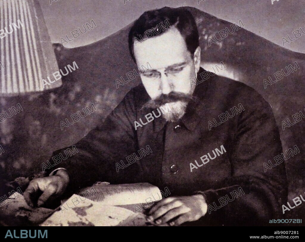 Lev Borisovich Kamenev (1883 - 1936); Bolshevik revolutionary and a prominent Soviet politician. He was one of the seven members of the first Politburo, founded in 1917 to manage the Bolshevik Revolution: Lenin, Zinoviev, Kamenev, Trotsky, Stalin, Sokolnikov and Bubnov. Kamenev was the brother-in-law of Leon Trotsky. He served briefly as the equivalent of the first head of state of Soviet Russia in 1917, and from 1923-24 as acting Premier in the last year of Vladimir Lenin's life. Stalin had him executed on 25 August 1936, aged 53, after a brief show trial during the period of the Great Purges.