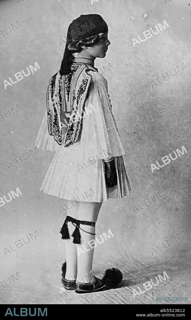 Princess Marina - Girlhood Study -- A novel and entirely charming study of Princess Marina - now the Duchess of Kent - at the age of 10. She is dressed in the costume of the Evzone, the crack regiment of Greecr, which formerly served as the President's guard. December 31, 1934. (Photo by The Associated Press Photo).