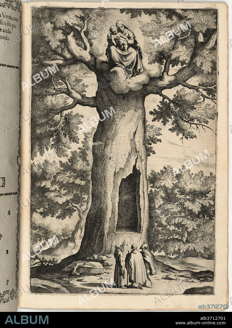 LINO MORONI. Apparition of the Virgin in the Beech Tree (Faggio dell'apparizione della Vergine). Dated: 1612. Dimensions: book: 43.3 × 30 × 1.8 cm (17 1/16 × 11 13/16 × 11/16 in.). Medium: 1 engraved illustration.
