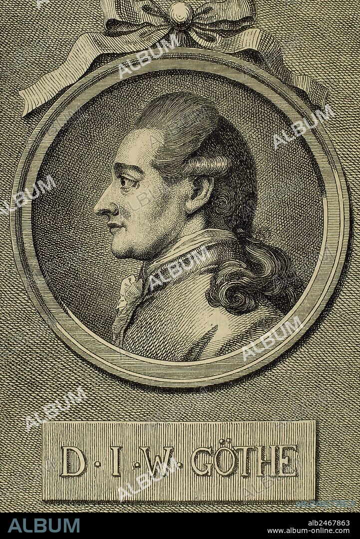 GOETHE, Johann Wolfgang von (Frankfurt del Main, 1749-Weimar,1832). Escritor alemán. Fué poeta, dramaturgo, novelista, crítico, investigador científico y ocupó diversos cargos en la corte de Weimar. Grabado.