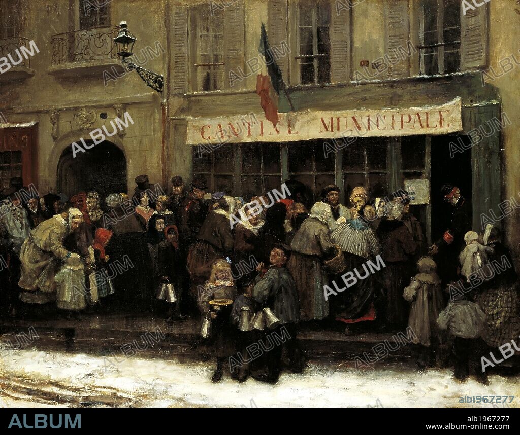 Soup kitchen during the siege of Paris in 1870, by Charles Henri Pille (1844-1897). Franco-Prussian War, France, 19th century.