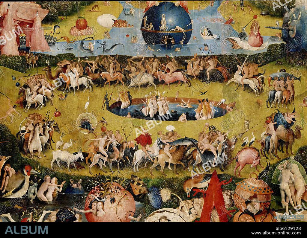 JHERONIMUS VAN AKEN-EL BOSCO-J. BOSCH. Dutch school. Detail of the Garden of Earthly Delights (central panel). 1504. Oil on canvas (220 x 195 cm). Madrid, Prado museum.