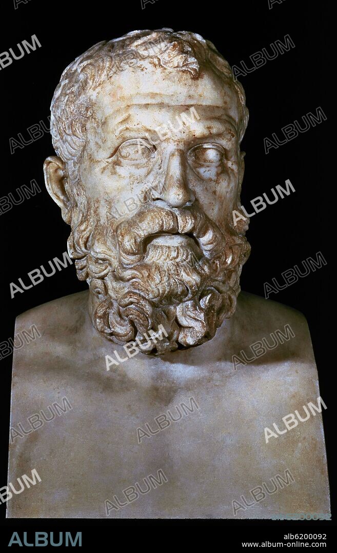 ANÓNIMO. BUSTO DE SOLON (638/558 AC) POETA, REFORMADOR Y LEGISLADOR ATENIENSE, UNO DE LOS SIETE SABIOS DE GRECIA - MARMOL.