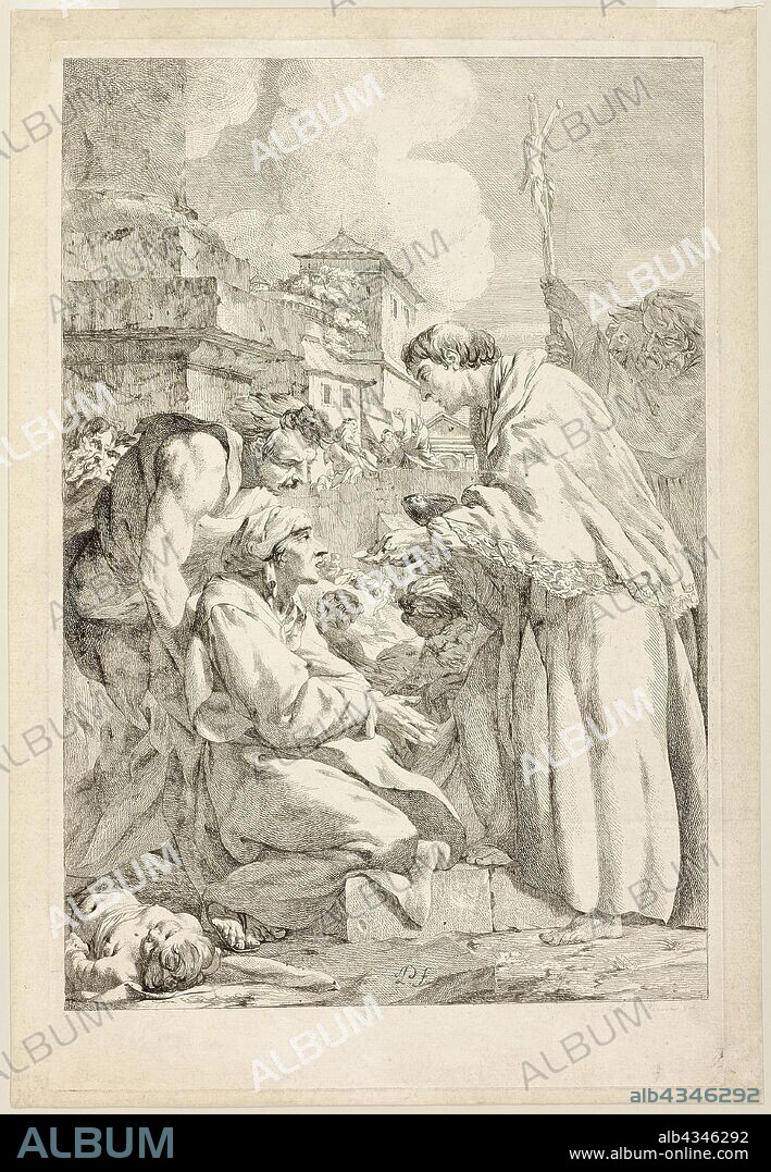 Saint Charles Borromeo Blessing the Plague-Stricken, n.d., Jean Baptiste Marie Pierre, French, 1713-1789, France, Etching in black on off-white laid paper, 555 × 377 mm (image), 615 × 396 mm (plate), 640 × 440 mm (sheet).