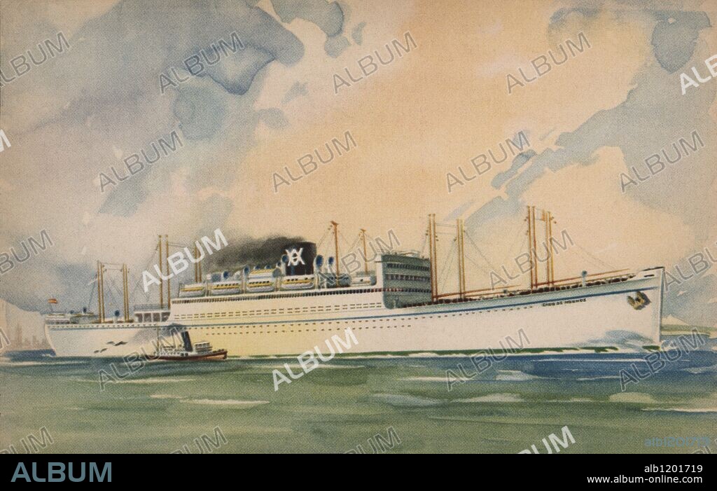 Transatlántico "Cabo de Hornos" de la compañía naviera Ybarra y Cia. S.A. que cubría la línea de Sud-América. Postal en color.