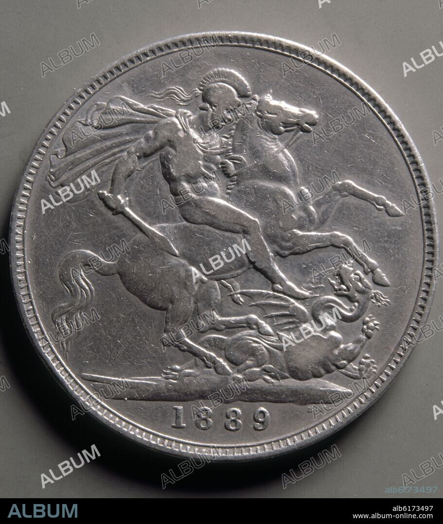 MONEDA-LIBRA/CORONA DE PLATA-1889-REVERSO(JINETE)35mm.