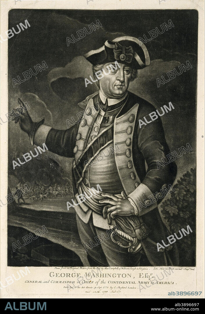UNKNOWN ENGLISH. George Washington, Esqr. General and Commander in Chief of the Continental Army in America. Date/Period: 1775. Mezzotint on paper. Width: 25.4 cm. Height: 37.8 cm (sheet).