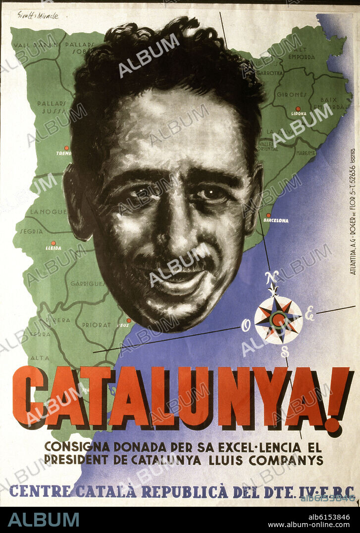 CARTEL DEL CENTRO CATALAN REPUBLICANO.MAPA DE CATALUÑA Y COMPANYS.