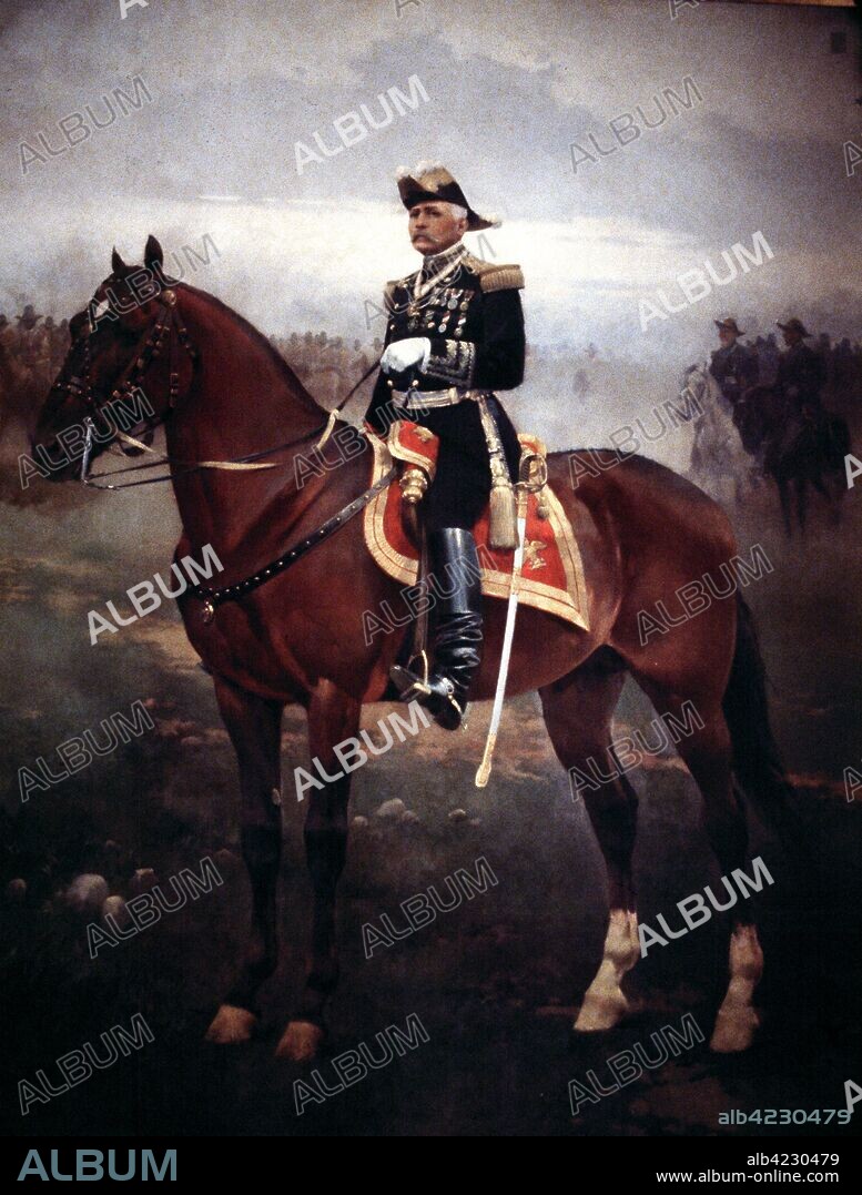 JOSE CUSACHS (1851-1908). DIAZ, PORFIRIO MILITAR Y POLITICO MEXICANO. 1830-1915 RETRATO ECUESTRE DE JOSE CUSACHS, AÑO 1901 MUSEO NACIONAL DE HISTORIA DE MEXICO.