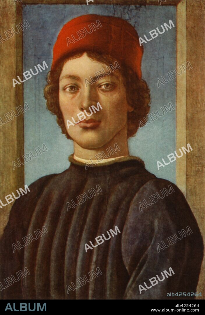 'Portrait of a Youth', c1485, (1937). Young man in a red hat. Painting in the National Gallery of Art, Washington. From "Sandro Botticelli" by Lionello Venturi. [George Allen & Unwin Ltd, London, 1937].