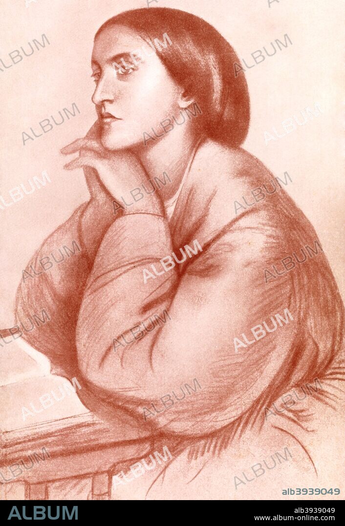 Christina Georgina Rossetti, English poet, (1912). Christina Rossetti (1830-1894) was the sister of artist Dante Gabriel Rossetti. Supplement to The Bookman, 1912.