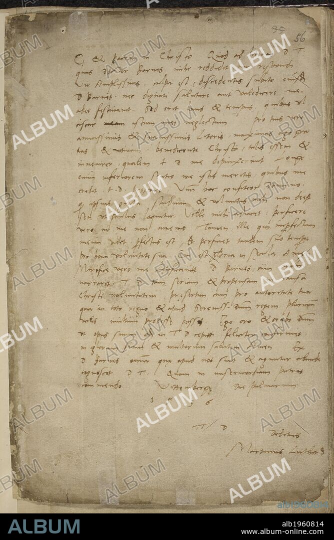 Letter from Martin Luther to Thomas Cromwell. Original Letters of State, Warrants, etc. 1377-155. Germany [Wittenburg]. (Whole folio) Letter of Martin Luther to Thomas Cromwell, Wittenburg, 9 April 1536.  Image taken from Original Letters of State, Warrants, etc. 1377 -1557  Originally produced in Germany [Wittenburg];1536 . Source: Harley 6989, f.56. Language: Latin.