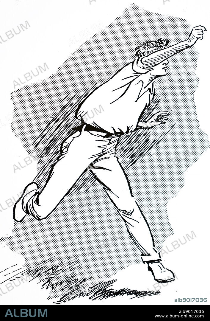 Cartoon depicting men playing cricket. Dated 20th century.