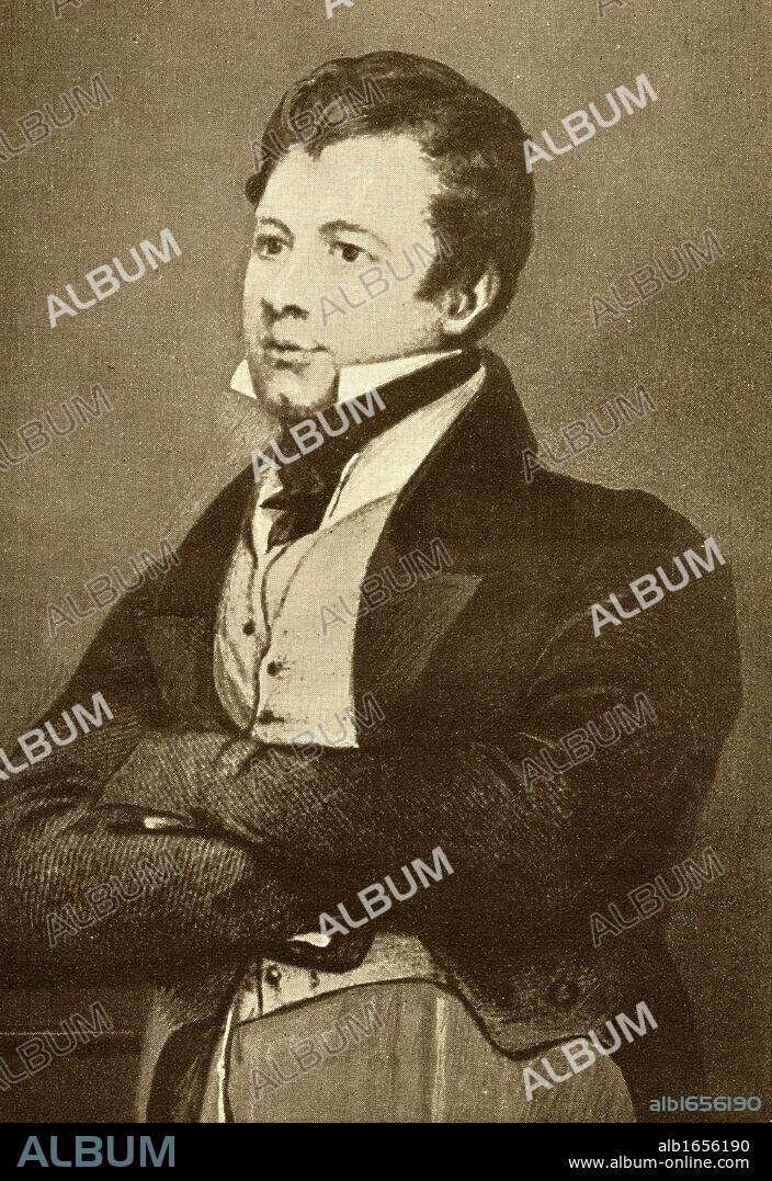 Frederick Marryat, 1792-1848, known as Captain Marryat. English novelist and naval officer. From the book "The Masterpiece Library of Short Stories, English, Volume 7".