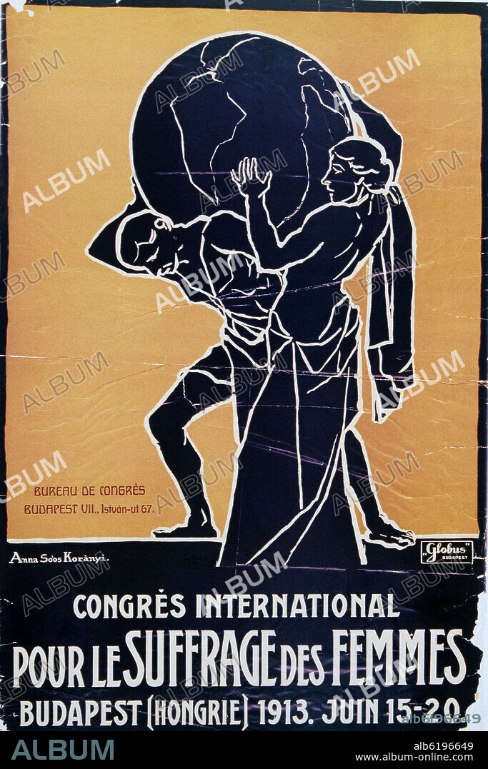 CARTEL ANUNCIANDO EL CONGRESO POR EL SUFRAGIO DE LAS MUJERES EN BUDAPEST DEL 15-20 JUNIO DE 1913.