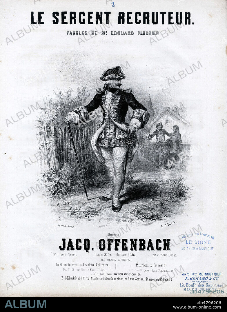 'Le sergent recruteur', par Offenbach (1819-1880). Couverture de partition vers 1870. Illustration par A. JOREL. Credit : Collection IM/KHARBINE-TAPABOR.