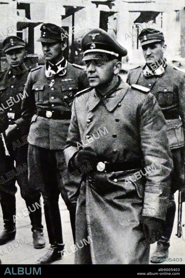 Photograph of Jürgen Stroop (1895-1952) an SS General during the Second World War. He was in command against the Warsaw Ghetto Uprising and wrote the Stroop Report. Dated 20th Century.