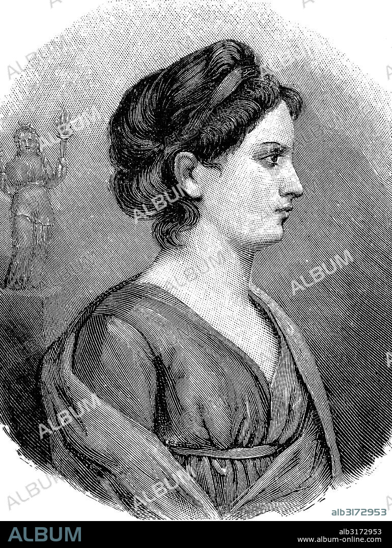 Karoline friederike louise maximiliane von guenderrode, 1780 - 1806, a german poet of romanticism, wood engraving, 1880.