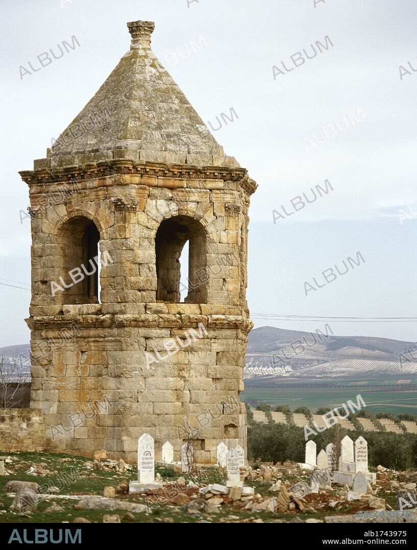 Syria, Cyrrhus. Ancient city founded by Seleucus I Nicator, one of the Alexander the Great's general. The hexagonal mausoleum. Roman tomb, ca. 150 CE-ca. 250 CE. Photo taken before the Syrian civil war.