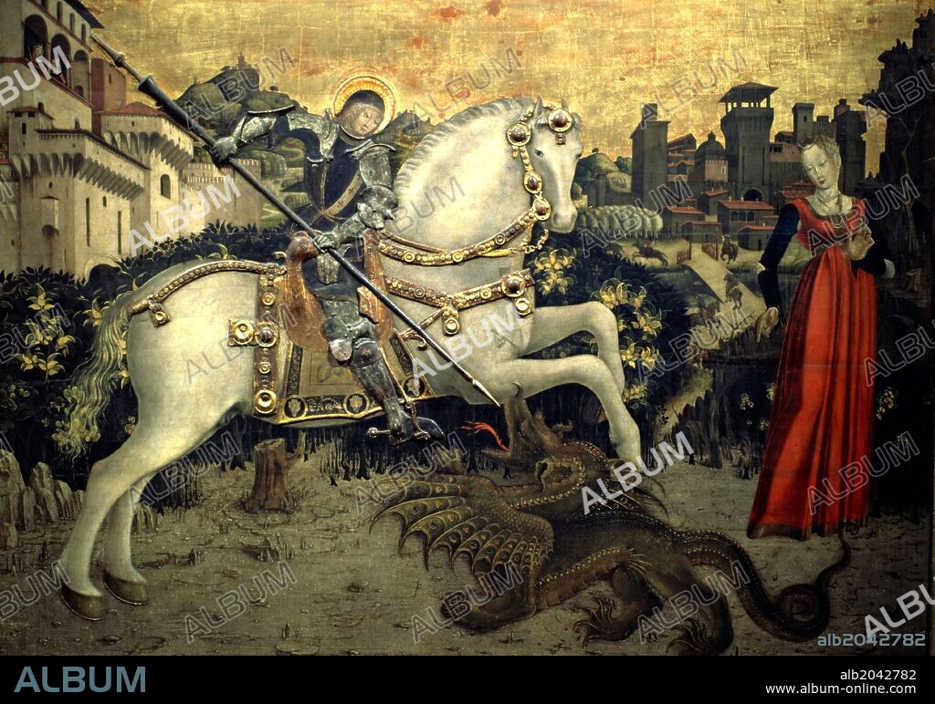 'Saint George protecting princess from dragon', c.1470, Lombard school, Tempera on wood.