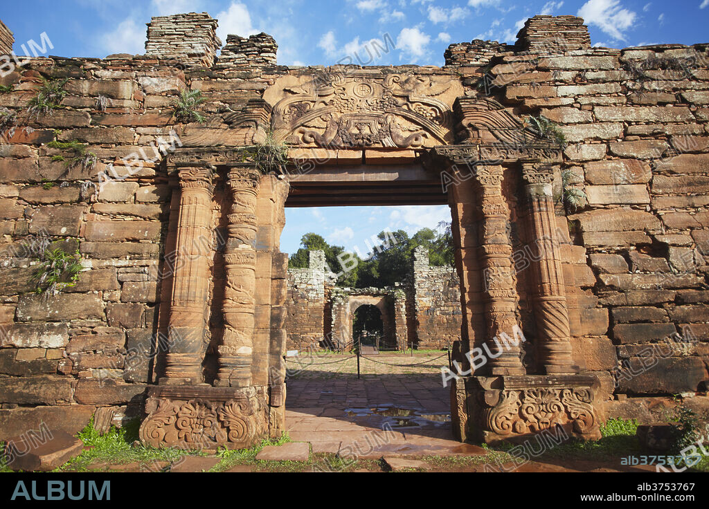 Ruins of mission at San Ignacio Mini, UNESCO World Heritage Site, Misiones, Argentina, South America.