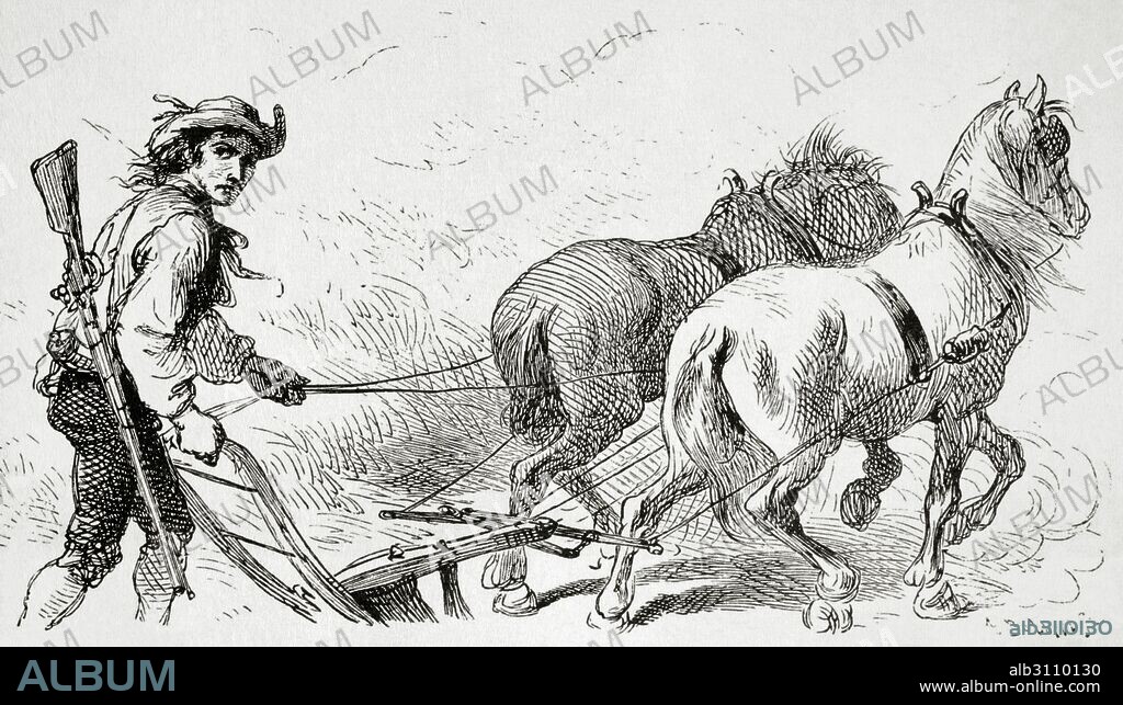 American Revolutionary War (1775-1783). Minuteman, colonist who were part of the militias. Engraving in The American Revolution, 19th century.