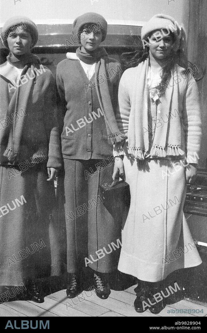 Grand Duchesses Olga, Tatiana and Maria Nikolaevna aboard the Imperial Yacht Standard ca. 1914.
