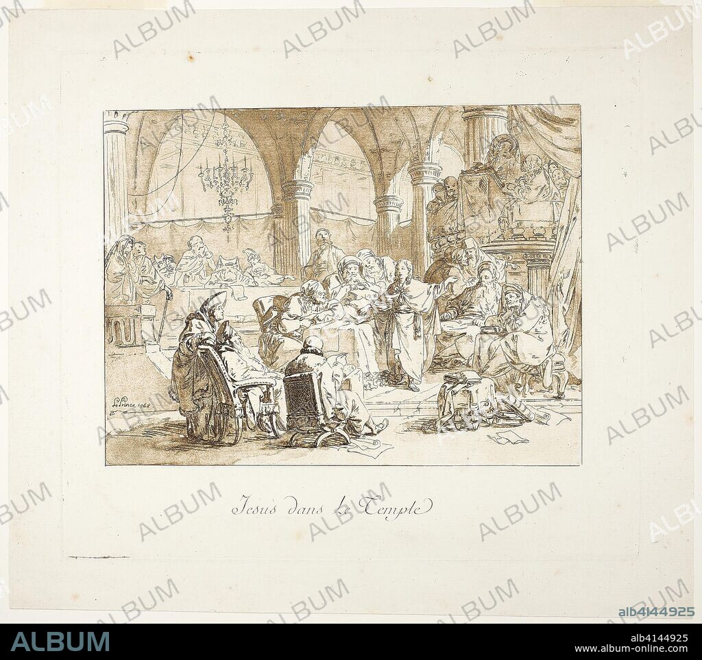 Jesus in the Temple. Jean Baptiste Le Prince; French, 1734-1781. Date: 1754-1781. Dimensions: 262 × 299 mm (plate); 312 × 354 mm (sheet). Aquatint and etching on off-white laid paper. Origin: France.