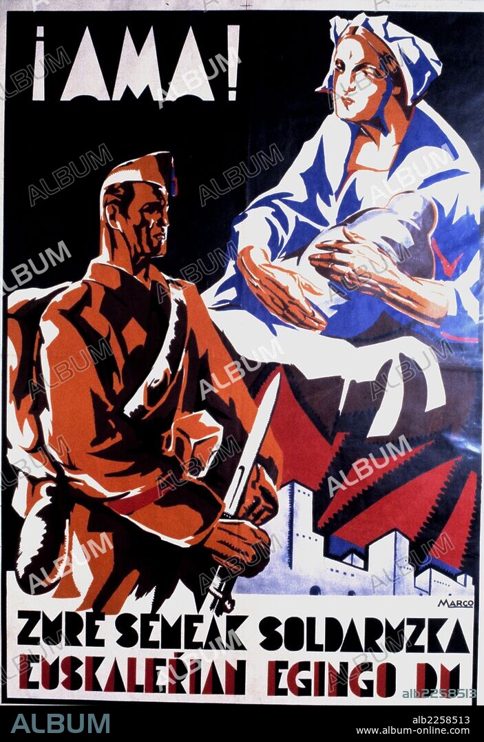 GUERRA CIVIL. ESPAÑA 1936-1939. CARTEL DE PROPAGANDA " AMA ". EDITADO EN TOLOSA EN EUSKERA, OBRA DE MARCO.