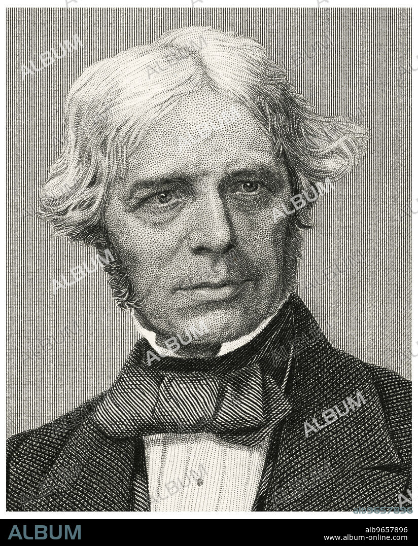 Michael Faraday (1791-1867), English Physicist and Chemist whose Experiments Contributed greatly to the Understanding of Electromagnetism, Head and Shoulders Portrait, Steel Engraving, Portrait Gallery of Eminent Men and Women of Europe and America by Evert A. Duyckinck, Published by Henry J. Johnson, Johnson, Wilson & Company, New York, 1873.