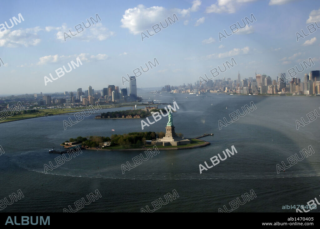 United States. New York. Skyline. First, the Statue of Liberty on Liberty Island.