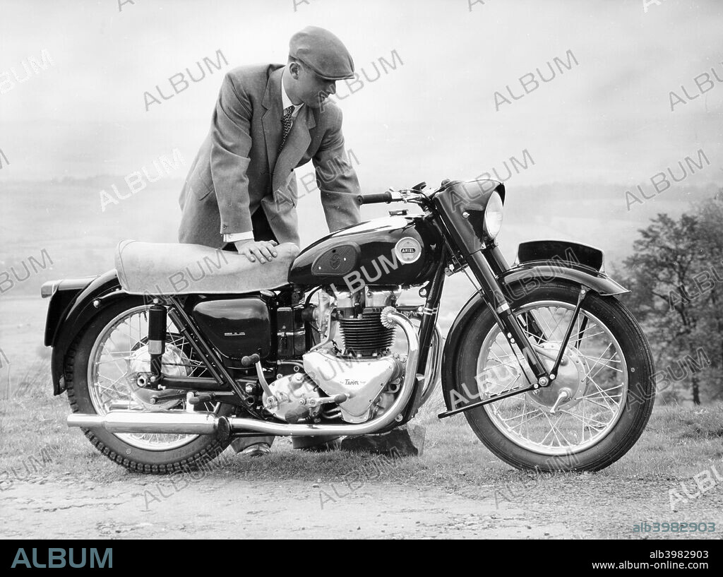Ariel 650cc Huntmaster Twin motorbike, 1956. The company was founded by James Starley and William Hillman in 1870 to make bicycles and the first patented tensioned wire-spoke wheel. Ariel first made a powered tricycle in 1898 using a de Dion engine. They made their first motorized two-wheeler in 1901, powered by Kerry engines, selling them in 1902. The company closed in 1970.