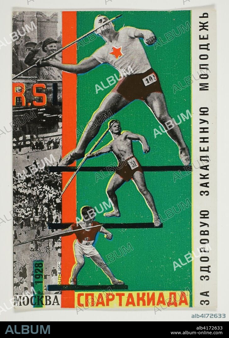 GUSTAV G. KLUTSIS. Postcard Commemorating the Russian All-Union Spartakiada. Gustav Klutsis; Latvian, 1895-1938. Date: 1928. Dimensions: 148 x 105 mm (sheet). Color lithograph on off-white wove card. Origin: Latvia.