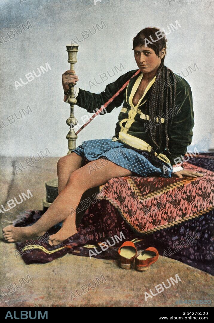 'Persane Fumant Le Kalgan', (Persian woman smoking in Kalgan), 1900. From "Autour du Monde - Fascicule VIII". [L. Boulanger, Paris, 1900 ].