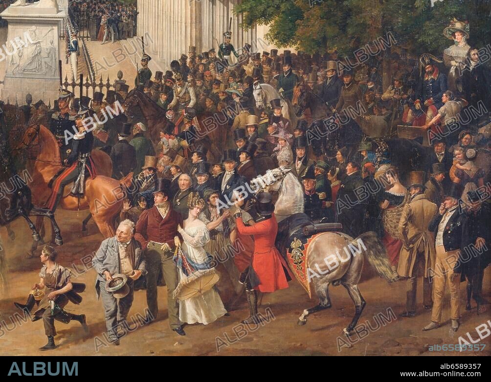 Berlin-Mitte, Unter den Linden.-" Parade auf dem Opernplatz in Berlin" ( links Königl.Oper, rechts die Neue Wache). Gemälde, 1824/30, von Franz Krüger (1797-1857). (Ausschnitt). Öl auf Leinwand, 249 x 374 cm. Inv.Nr. A II 649.