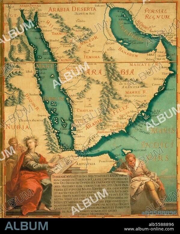 Arabien. Landkarte der Arabischen Halbinsel. Gemälde, 1540, von G.B.Ramusio, 1761/62. erneuert von Francesco Grisellini. Venedig, Dogenpalast, Sala delle Mappe.