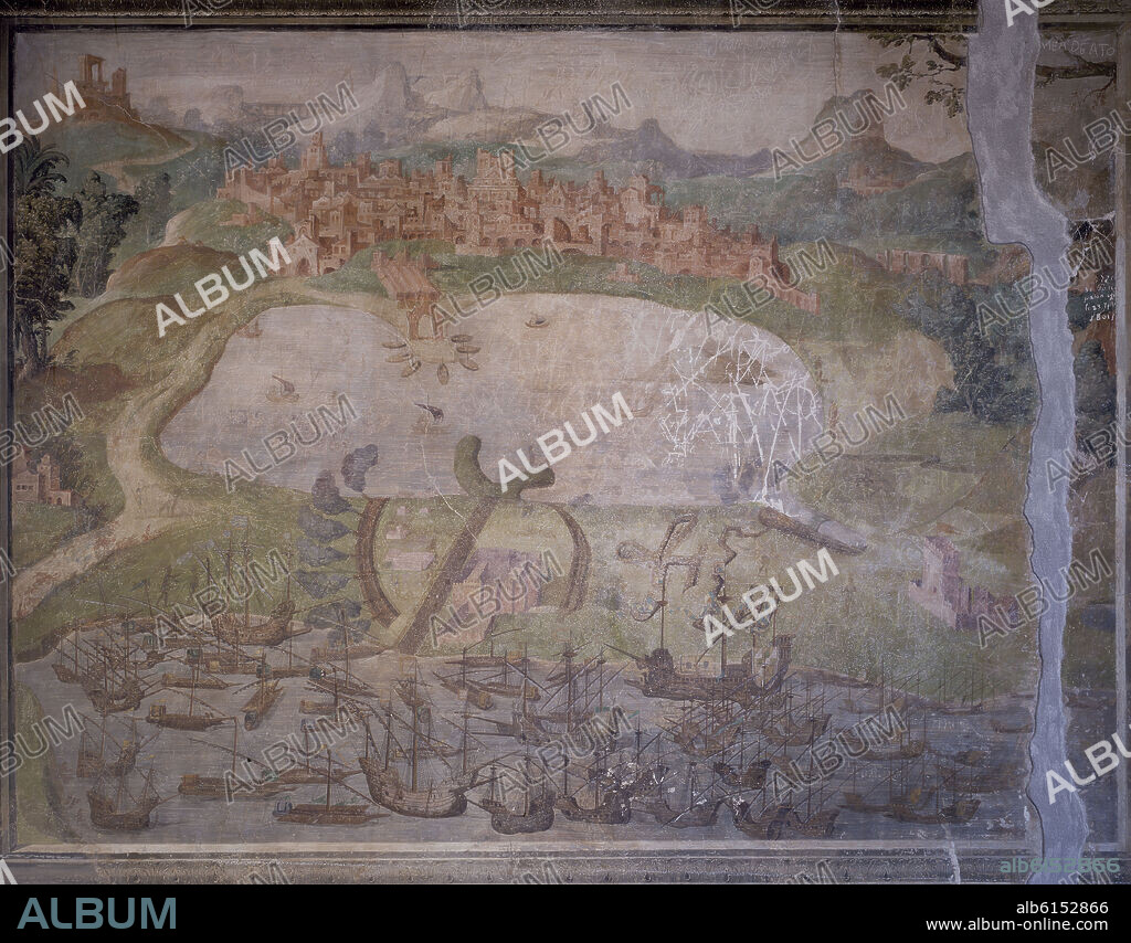 JULIO AQUILES (?-1556) Y ALEJANDRO MAYNER (?-1545). FRESCOS DE LA BATALLA DE TUNEZ- EXPEDICION DE CARLOS V - SIGLO XVI.