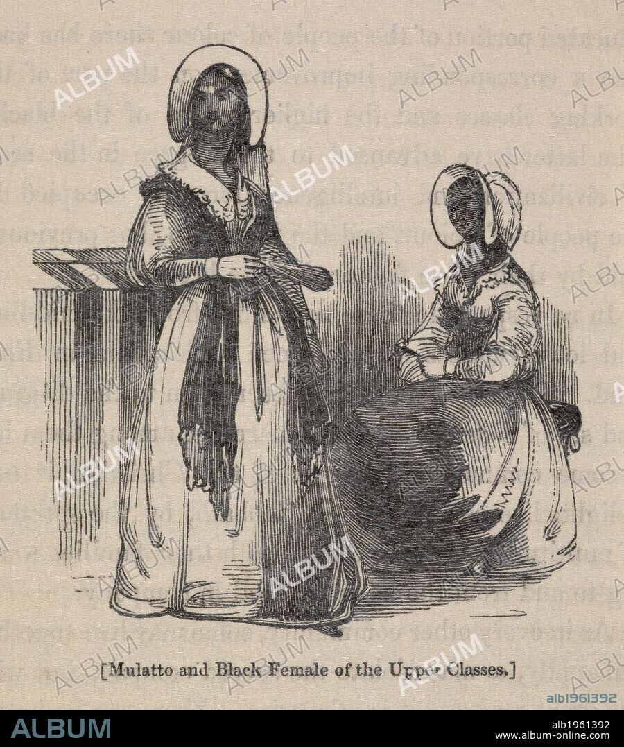Mulatto and Black Female of the Upper Classes. Illustration from book about Jamaica. . Jamaica: its past and present state. London : John Snow, 1843. Source: 1304.h.4 151. Language: English.