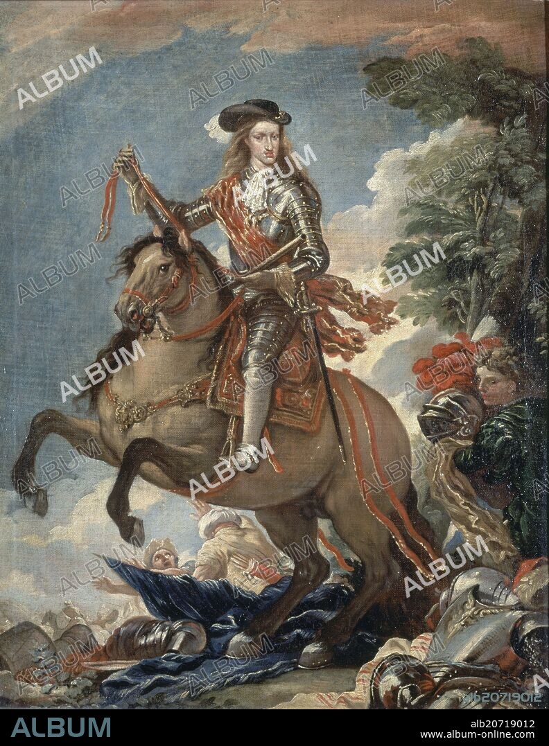 LUCA GIORDANO. CARLOS II A CABALLO - 1693 - O/L - 68x54 - NP 2761 - BARROCO ITALIANO.