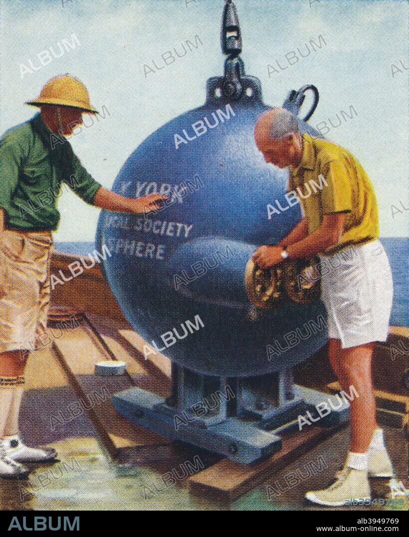 The Bathysphere, 1938. A deep sea submersible invented by Otis Barton for the naturalist William Beebe. Churchman's cigarette card, from a series titled Modern Wonders [WA & AC Churchman, Great Britain & Ireland, 1938].