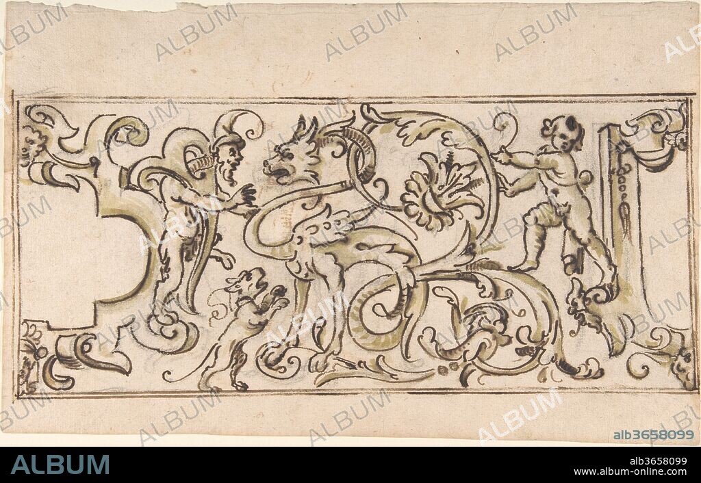 Grotesque Ornament Drawing. Artist: Anonymous, Italian, 17th century. Dimensions: sheet: 10 1/4 x 15 15/16 in. (26 x 40.5 cm). Date: 17th century.